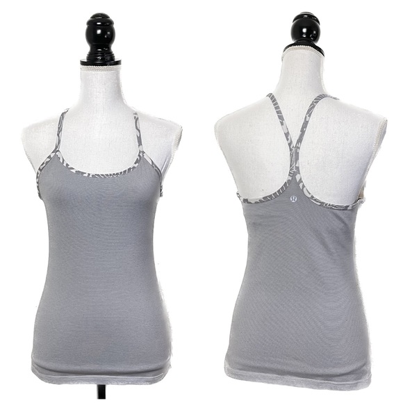 Lululemon 8 Power Y Tank Wee Micro Stripe Gray Active Top Shelf Bra Racer Back - Picture 2 of 8